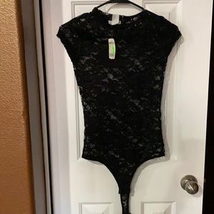Black lace high neck body suit